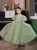 Fleur Arabe Princesse 3d Floral Green Lace Fleurs Baby Toddler Girls Adorable Kids Anniversaire Première Sainte Communon Robes Party Robes de Noël S