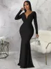 Casual jurken vrouw Deep V nek lange mouw zeemeermin maxi prachtige taille gevormde magere jurk sprankelend grote backless beroemdheid prom