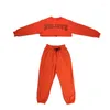 Stage Wear 2023 Costumes De Danse De Jazz Moderne Pour Enfants Orange Crop Tops Pantalon Lâche Streetwear Filles Hip Hop Performance Rave Vêtements DQS8156