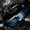 Yüzükler nuncad 8mm alyans nişan yüzüğü kaplama siyah tungsten karbür yüzük kakma asma desen mavi karbon fiber erkek mücevherleri