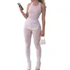 Kvinnors tvåbitar byxor Casual 2 stycken set för kvinnor Y2K 2023 Summer Plisse Outfits Strapless Tube Top Pleated Wide Leg Flare Suit