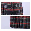 Hosen Herren Kilt Traditioneller Karierter Gürtel Plissee Bilaterale Kette Braun Gothic Punk Schottenkaro Hosen Röcke