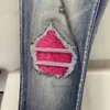 Designer kleding amires jeans denim broek modemerk amies rood geplooide patch gaten oude jeans heren stretch slanke ins been broek noodlijdend gescheurde magere motocycle b