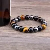 Strand 8mm Black Agate Lava Tiger Eye Hematite Natural Stone Round Bead Armband For Women Men Fashion Party Jewelry Accessories