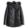Women's Leather 2023 Women's Winter Sheepskin Coat Fashion Warm Hooded Woman Parkas Down Jacket Female Korean Womens Clothing Fur WP