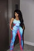 Ensembles de survêtement pantalon deux pièces pour femmes Mode sans manches Crop Tops Rave Outfits 2023 Lady Chic Slim Print Tie Dye Matching 230522