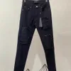 Roupas de grife Amires Jeans Calça jeans Amies High Street Pure Black Split Leather Jeans Mx1 Boys Slp Fashion Brand Versatile Slim Pants Angustiado Rasgado Skinny