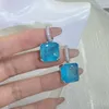 Baumelnde Ohrringe, luxuriöser Paraiba-Saphir, quadratisch, voller Diamanten, für Frauen, geometrischer Zirkonia, Valentinstag-Geschenk, Schmuck im Großhandel