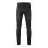 Men's Jeans Designer Clothing Amires Denim 872 High Street Fashion Brand Amies Black Camouflage Big Letter Elastic Broken Trendy Slim Straight Small Feet Male