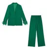 Ternos femininos Blazers Fashion Feather 2 Peças Conjunto 2022 Autumn Novo elegante Jaqueta Verde Moda Formal Chique O escritório feminino Conjunto de 2 peças P230522