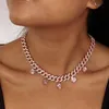 Halsband isade ut bling rosa kubiska zirkoniet charm halsband miami kubansk länkkedja romantisk evighet hjärtkloksmycken gåva för kvinnor