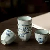 Koppar tefat handmålade blå och vit porslin te cup keramisk vatten mugg kreativ liten vintage silver master office teacup