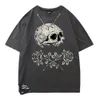 T-shirts pour hommes Summer Gothic Skeleton Print avec trou de chaîne Hommes Casual Coton T-shirt Unisexe Respirant Tees Streetwear Y2K Vêtements 230520