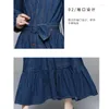 Vestidos casuais 2023 Mulheres roupas de manga longa Vestido Maxi Ruffle Denim Slim Retro Fashion Button Jenas