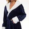 女性用スリープウェアレディースウィンターローブふわふわフリースドレッシングガウン柔らかい暖かいハウスコートフード付きバスローブ