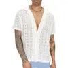 Men's Casual Shirts Trendy Men Summer Top Hollow Out Daily Wear Soft See-through Cutout T-shirt