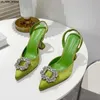 Sandalias Púrpura / Verde Mujeres Bombas Lujo Cristal Tacón alto Slingbacks Verano Novia Zapatos Cómodos Triángulo Talón Zapatos de boda 35-41 J230518 J230519 J230522