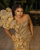 2023 AMVCA Aso Ebi Gold Mermaid Prom jurk Parels lovertjes Lace Evening Formeel feest tweede receptie verjaardag verlovingsjurken jurk robe de soiree zj300