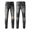 Jeans Designer Vêtements Amires Jeans Denim Pantalons Amies Nouveau 1303 High Street Marque De Mode Graffiti Peinture Speckle Jeans En Pointillés Élastique Sl