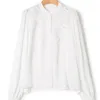 Women's Blouses 2023 lente en zomer wit staande kraag vrouwen kanten holle lang mouwen blouse