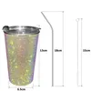 Organizzatore per auto Bling Diamond Slim Glitter Bottiglia d'acqua Tazza da caffè in acciaio inossidabile 500ml Strass di paglia per l'ornamento dell'ufficio domestico delle donne