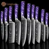 Coltello da cuoco Set 1-10PCS Nuovo manico in resina viola Acciaio inossidabile Damasco Modello Cucina antiaderente Santoku Mannaia Coltello per disossamento