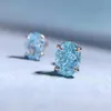 Stud Wong Rain 925 Sterling Silver Esmagado Corte de Gelo Aquamarine Alto Carbono Diamantes Gemstone Ear Studs Brinco Casamento Fine Jewelry