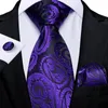 Bow Ties Luxury Purple Blue Paisley Floral Men's Silk Cufflinks 8cm Fashion Wedding Neck Tie Handkerchief Set Gift For Men Wholesale