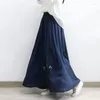 Kjolar tiyihailey 2023 lång maxi elastisk hög midja kvinnor kjol broderi sommar casual a-line linne bomullsblått