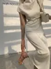 فساتين غير رسمية أساسية twotwinstyle الأنيقة أبيض طويل فستان طويل الإناث جولة رقبة قصيرة الأكمام عالية الخصر قطع ميدي لامرأة الملابس أزياء 230522