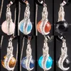 Pendant Necklaces Opal Crystal Tiger Eye Blue Sand Lapis Lazuli Howlite Goldstone Round Sea-maid Bead WFH538