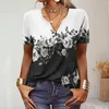 Kvinnors blusar Kvinnor Summer T-shirt Flower Printing Casual Loose V Neck Kort ärmar Dagliga slitage Retro Mjuk etnisk stil Lady Top