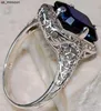 Pierścienie opaski 925 Srebrny kolor Diamond Pierścień szafirowy drobny luksusowy Bizuteria Blue Topaz Cone Constone Jewelry 925 Diamentowy pierścień dla kobiet J230522