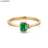 Anneaux de bande Prasiolite Naturel Émeraude Anneaux pour Femmes Anillos Mujer Réel 18 K Or Jaune Anneaux Or Bijoux De Mariage Fiançailles Cadeau J230522