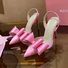Sandal HH Le Cadeau Crystal Bow Slingback Pumpar Stiletto Heel Satin mode Pekade tår Party Dress Designer Evening Shoes Factory Footwear Original Kvalitet