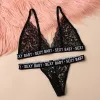 Lingerie da donna Custom Oem Letters Brand Ladies Bralette Mutandine Black Mesh Lace Sexy Women Private Label Set Standard S-l