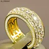 Band Rings 24k Gold Plated Gold Full Diamond Round Ring for Women Men Wedding Engagement Party Accessories Gift Jewelry Rings 2021 Trend J230522