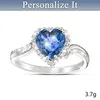 Bröllopsringar Milangirl Damer Kvinnor Enkel mörkblå kristall Peach Heart Round Zircon Ring Fashion Engagement Smycken