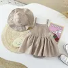 Fille Robes D'été Bébé Filles Plage Princesse Robe Mignon À Carreaux Sans Manches Coton Toddler Sunhat Born Vêtements Ensemble