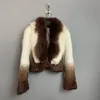 Pälsrock mode vinter varma kvinnors teknik fleece huva kappjacka väst kanin päls räv päls stickad anti-fur allt-i-ett-kappa designer kvinnliga modeller