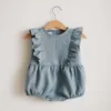 Barboteuses Summer born Infant Baby Girls Romper Playsuit Combinaisons Solid Cotton Ruffles Vêtements pour bébé 230522