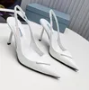 Fashion Dress Shoes bright leather sandal high heels low heel Black Brushed leather slingback pumps black white patent leathers Casual women shoes