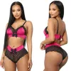 Lingerie de Mulheres 2022 Dia dos Namorados Sexy Sets Sexy Mulheres Teddy Lace Bowknot Push Up Bra Panty Roupa Erótica feminina