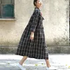 Casual Dresses Retro Dress Women 2023 Spring Summer Loose Plaid Ladies Stand Button Spliced ​​Long Sleeved