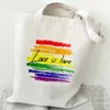 Hbt-kärlek är Lovs Rainbow Printing Canvas Bag Single-Shulder Bag Student Casual Tote Shopping Bag