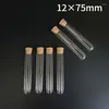 50pcs/100pcs/200pcs 12x75 mm Tubo de ensaio plástico de laboratório com rolhas de cortiça para experimento de laboratório escolar