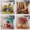 Oreiller mignon fille conte de fées monde taie d'oreiller décor belle bande dessinée enfant pour canapé maison 45x45 cm courte peluche chien couverture