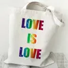 LGBT LOVE IS LOVS RAINBOW PRINTER CANVAS BAGシングルショルダーバッグ学生カジュアルトートショッピングバッグ