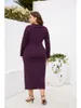 Robes grande taille Chic et élégante femme robe 2023 printemps col en V à manches longues mince moulante haute fendue Sexy fête