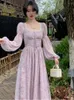 Casual Dresses Fashion Summer Square Neck LongeChes Big Swing Temperament Sweet French Dress Sexy For Women 2023 Vintage Clothing